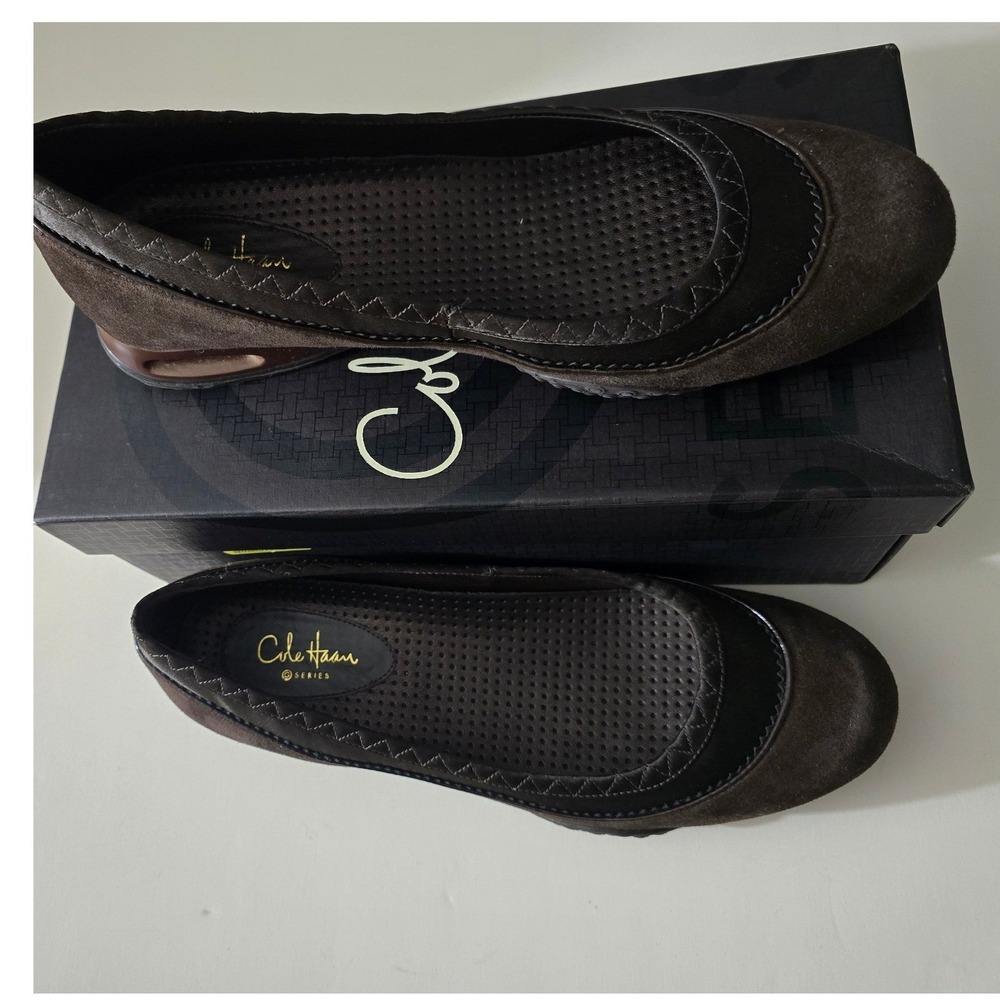 Cole Haan Air Bria Dark Brown Suede Nike Air Ballet Flats Round Toe Shoes Sz 7B - Picture 2 of 14